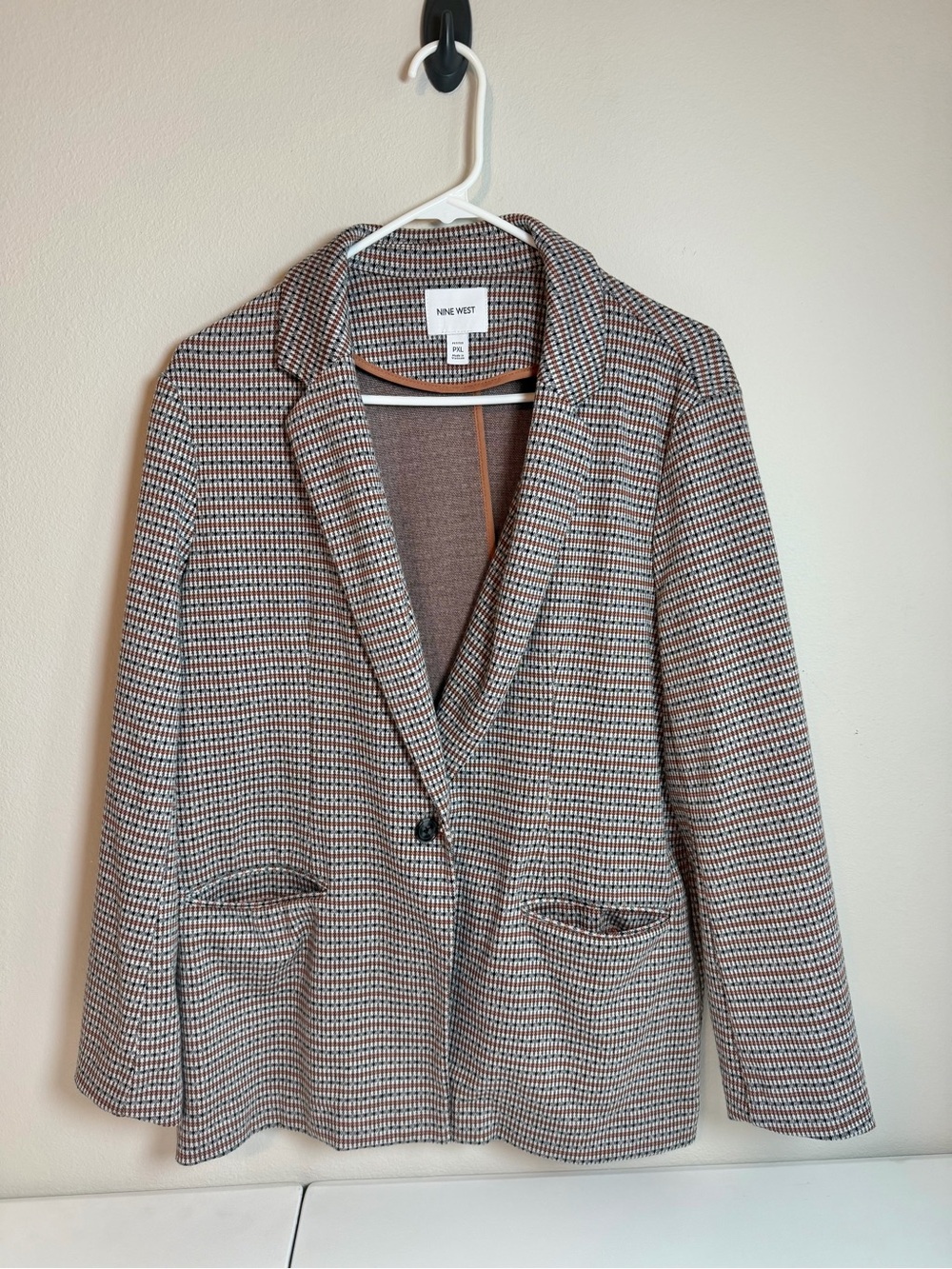 Nine West Tan and Brown Houndstooth Blazer Jacket